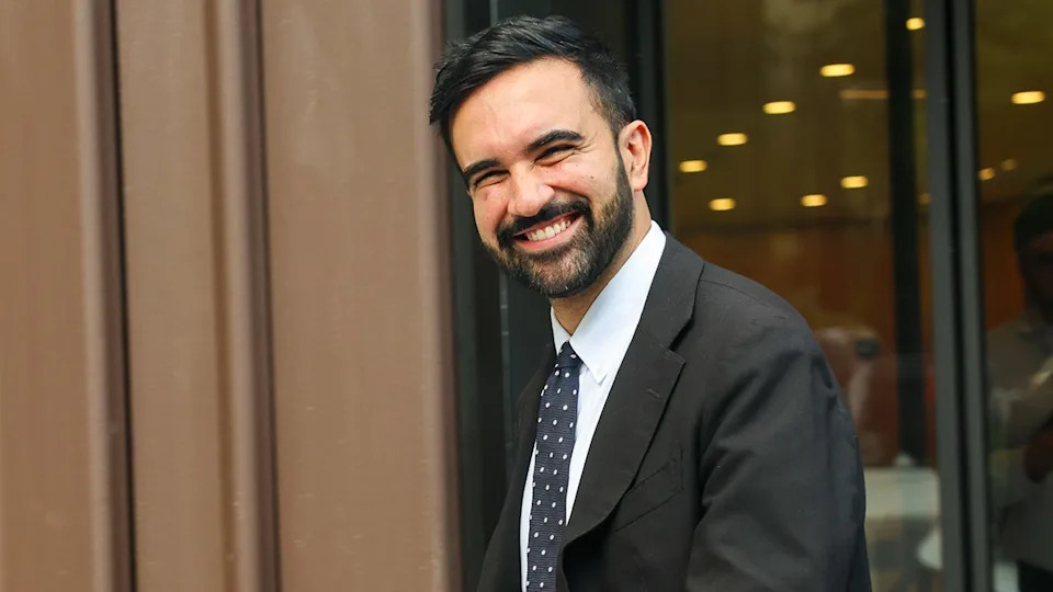 Zohran Mamdani smiling at a union endorsement event in New York City