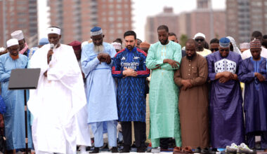 NEW YORK CITY, UNITED STATES - MAY 27: New York City Mayor Zohran Mamdani participates in Eid al-Adha prayers and delivers remarks at Yancey Track and Field at Macombs Dam Park in the Bronx, New York City, United States, on May 27, 2026. Worshippers gathered to mark Eid al-Adha celebrations at the venue. (Photo by Selcuk Acar/Anadolu via Getty Images)