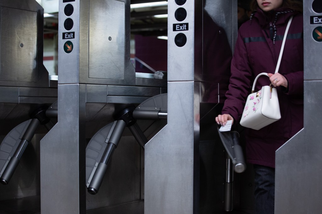 The MTA installed new turnstyle guards at the City Hall-Brooklyn Bridge station.