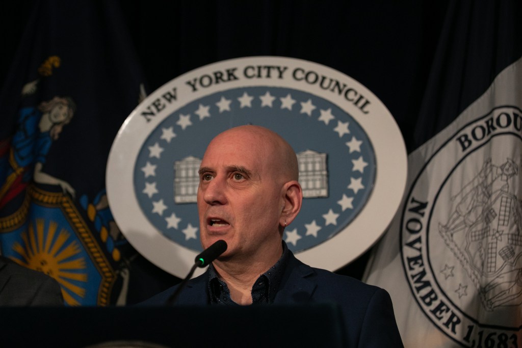 Councilmember Harvey Epstein (D-Manhattan) speaks at a press conference before a full City Hall hearing,