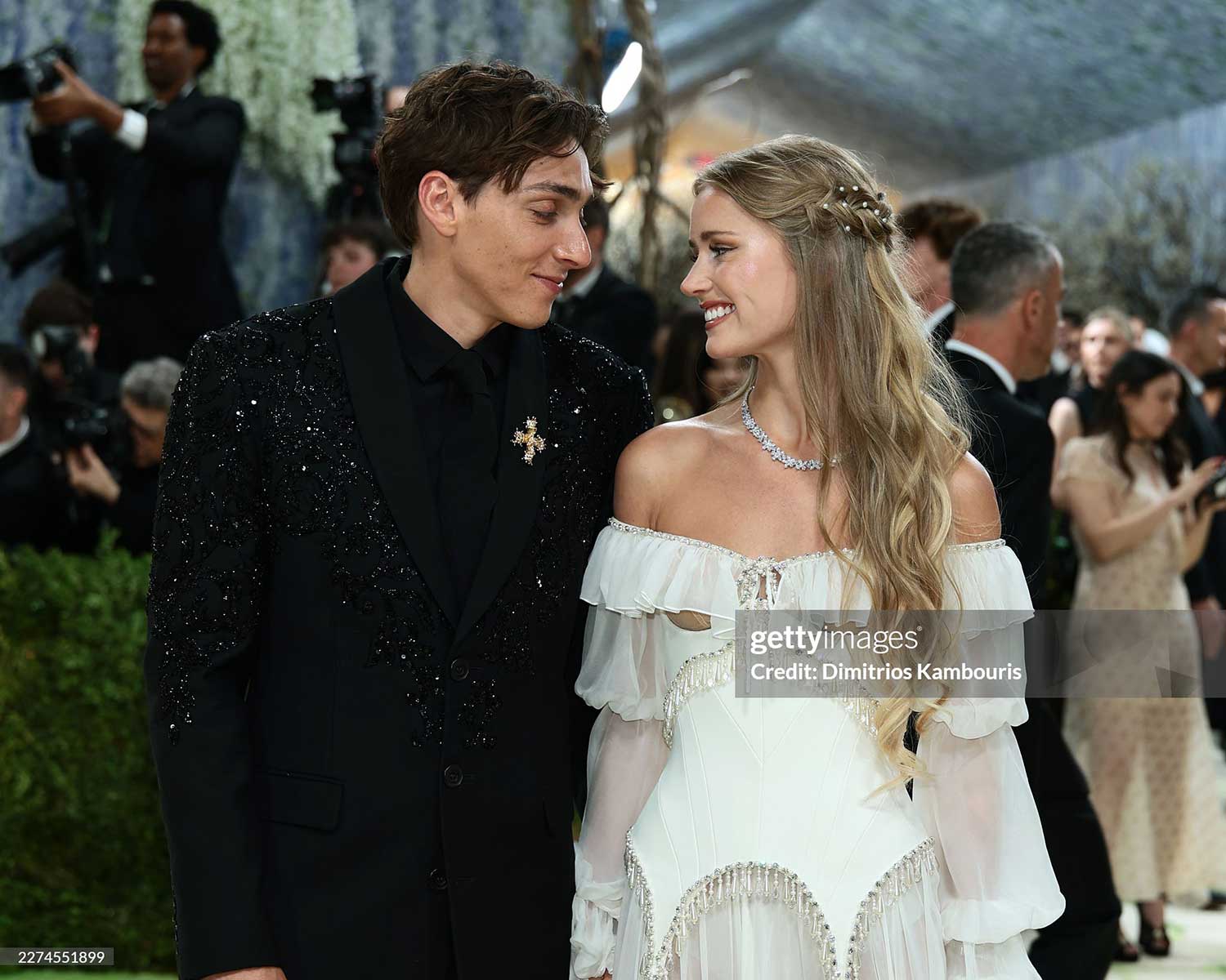 Mondo Duplantis and Desire Iglander attend the 2026 Met Gala celebrating "Costume Art" at the Metropolitan Museum of Art on May 04, 2026 in New York City. (Photo by Dimitrios Kambouris/Getty Images for The Met Museum/Vogue)