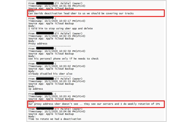 Messages between defendants Paldiel and Suarez.
