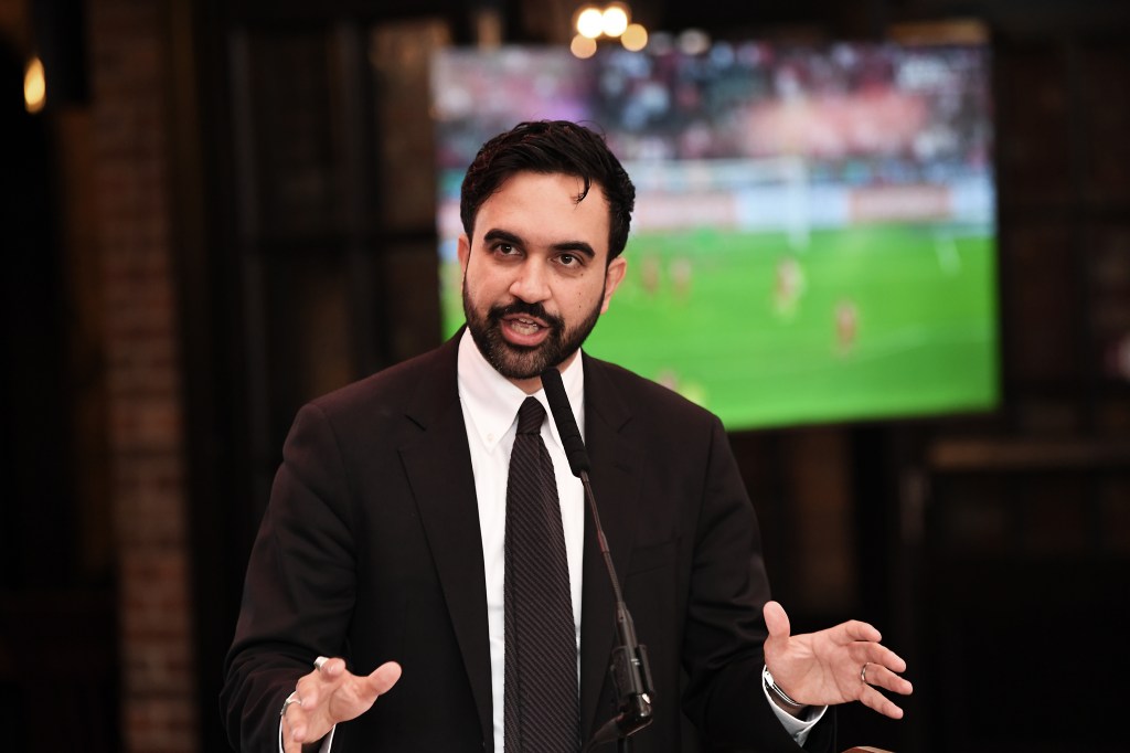 NYC Mayor Zohran Mamdani speaking at the Harlem Tavern about a lottery for World Cup tickets.
