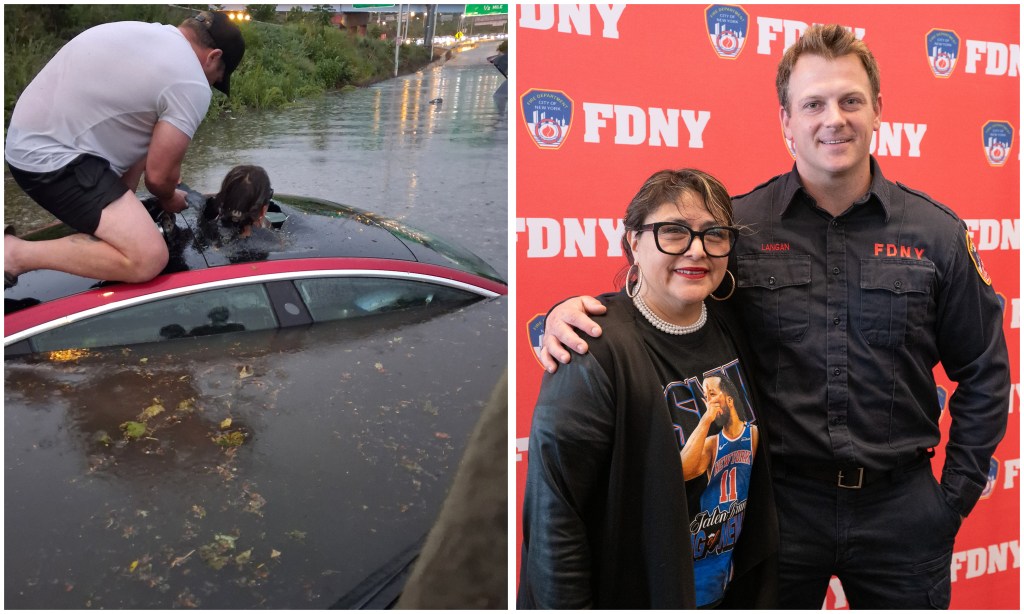Woman pulled from flooded car on Queens parkway reunited with firefighter savior