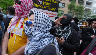 Pro-Palestinian and Pro-Israel Demonstrators Rally Outside Synagogue