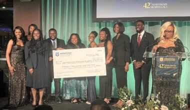 Evette C. Ennis, Esq., president of Friends of MBBA, alongside 2026 scholarship award recipients. Photo: Wayne Daren Schneiderman/Brooklyn Eagle