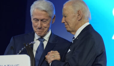 President Joe Biden is presented with the Global Citizen Award by former President Bill Clinton at the Clinton Global Initiative Monday, Sept. 23, 2024, in New York. (AP Photo/Manuel Balce Ceneta)