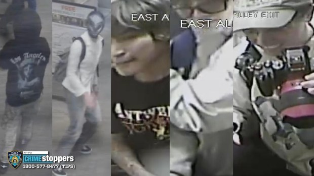 Police have released surveillance video images of more than a dozen individuals who they said stormed into the Church of Scientology of New York's headquarters in Midtown as part of a viral Tiktok stunt known as "speedrunning." (NYPD)