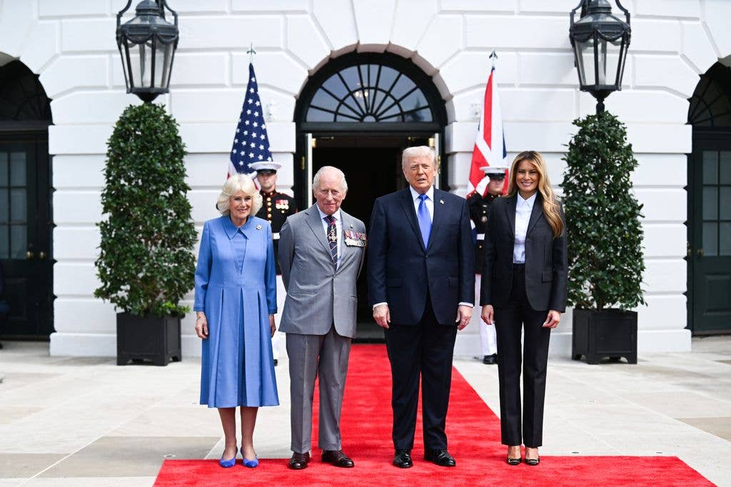 King Charles, Queen Camilla, Donald Trump and Melania during the official farewell at the White House