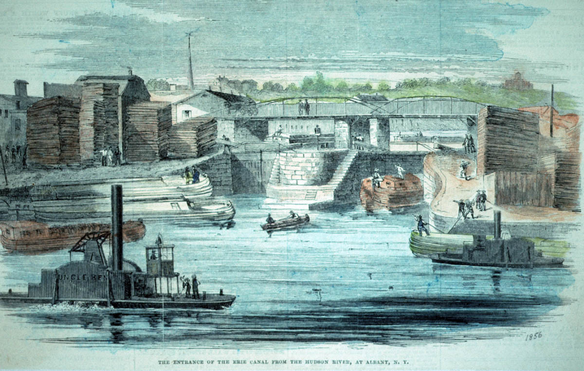 A 19th-century postcard image of Lock 1 in Albany.