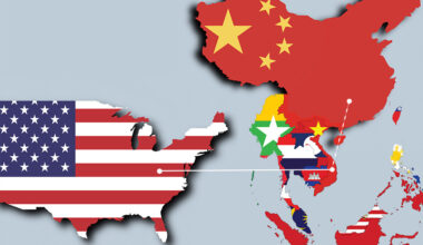 Illustration depicting a line from China to Vietnam and from Vietnam to the U.S.