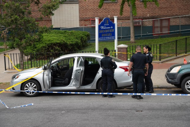 Police investigate after a 14-year-old was shot on Rosedale Ave. in the Soundview neighborhood of the Bronx on Wednesday, May 6, 2026. (Gardiner Anderson / New York Daily News)