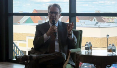 Federal Reserve Bank of New York President John C. Williams discusses the local and national economy at an event in Newburgh on Thursday.