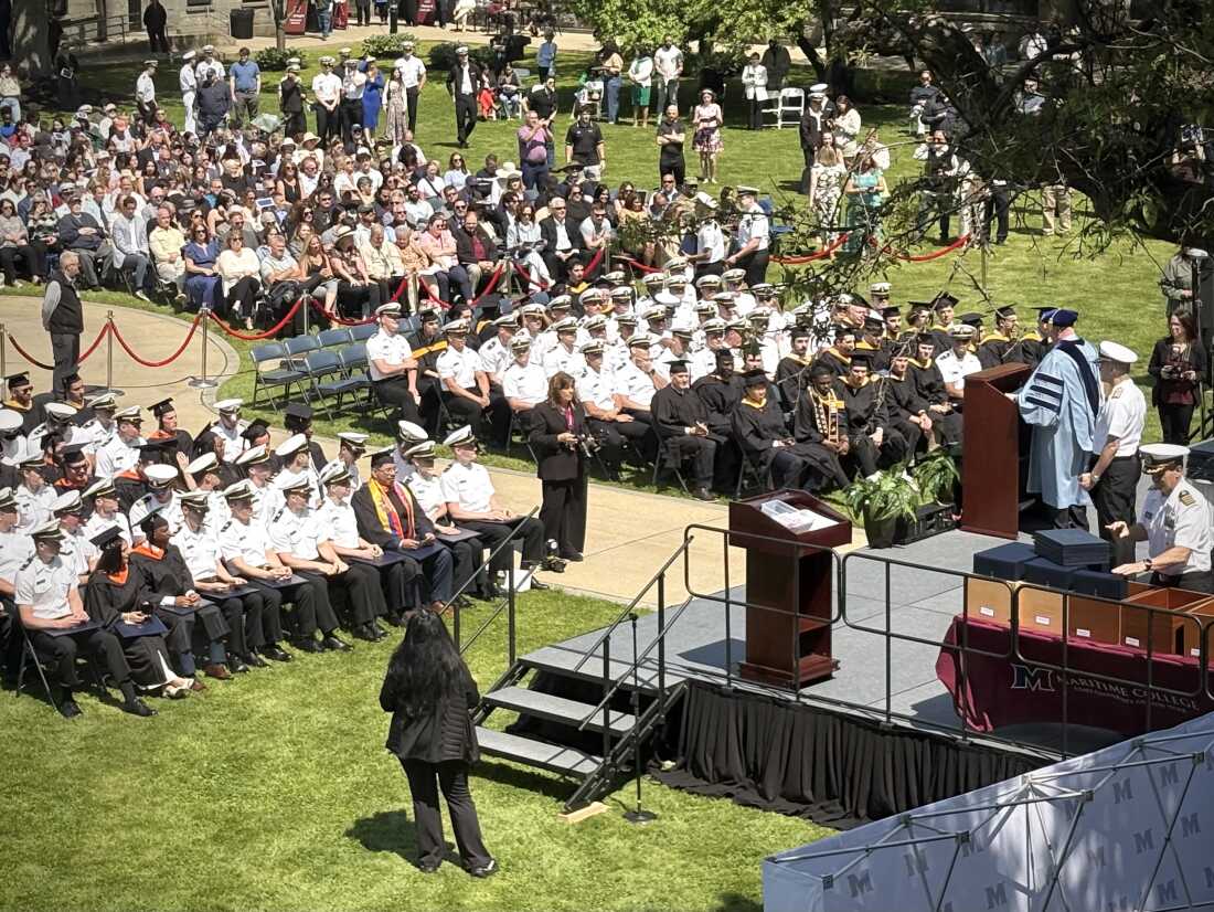 SUNY Maritime College Seniors attended the commencement ceremony at Fort Schuyler in the Bronx, New York.