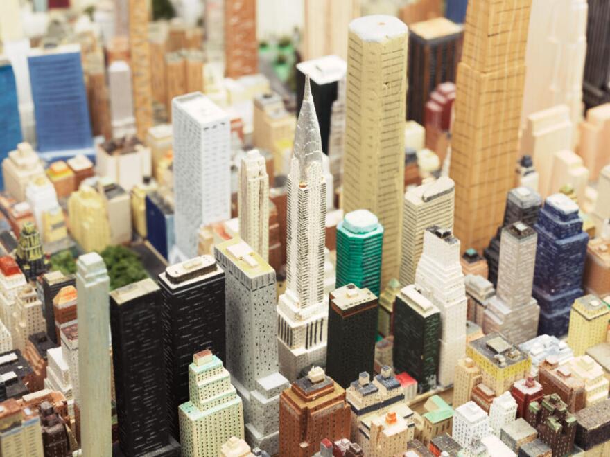 A detailed view of the buildings on Joe Macken's model. (Joe Macken/Museum of the City of New York)
