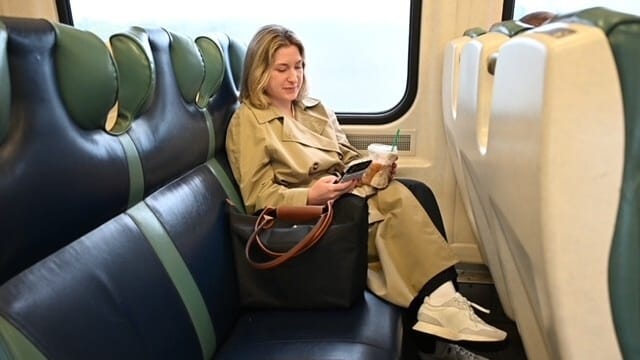 Miranda Dellipizzi, 28, rides the LIRR train on Thursday.