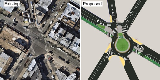 The proposed redesign of the intersection at 31st Avenue and 43rd Street. Photo via NYC DOT