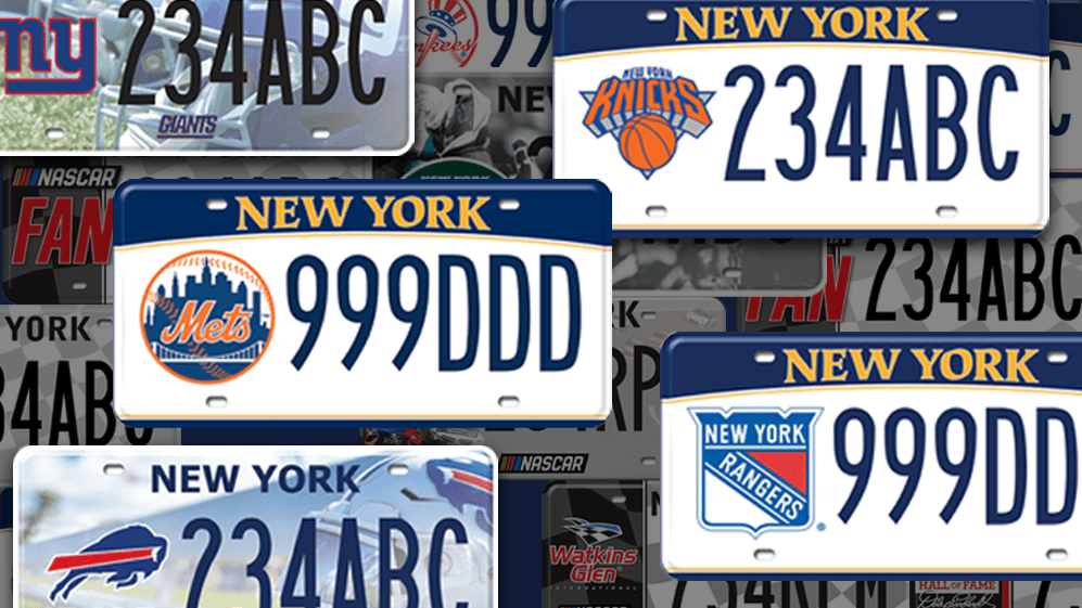 Which sports team license plates rank highest in New York State?