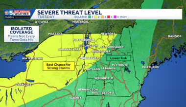 Few stray storms, some locally strong, Tuesday in Vermont and New York