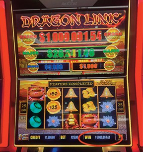 The winner hit the game’s coveted Dragon Link Grand Pro­gressive with the final payout total­ing $1,009,357.41, including the Grand Progressive meter and addi­tional winnings ac­cumulated during the bonus feature.