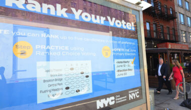 A sign on Manhattan's Upper West Side explains ranked choice voting in 2021, the first time New York City used the election system.