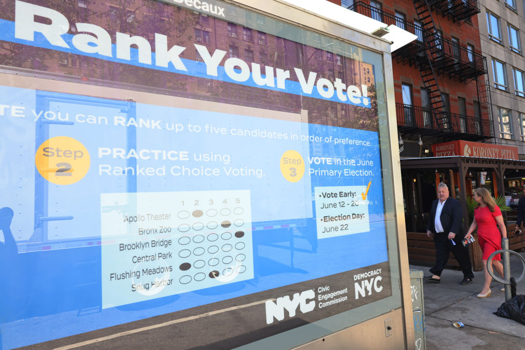 A sign on Manhattan's Upper West Side explains ranked choice voting in 2021, the first time New York City used the election system.