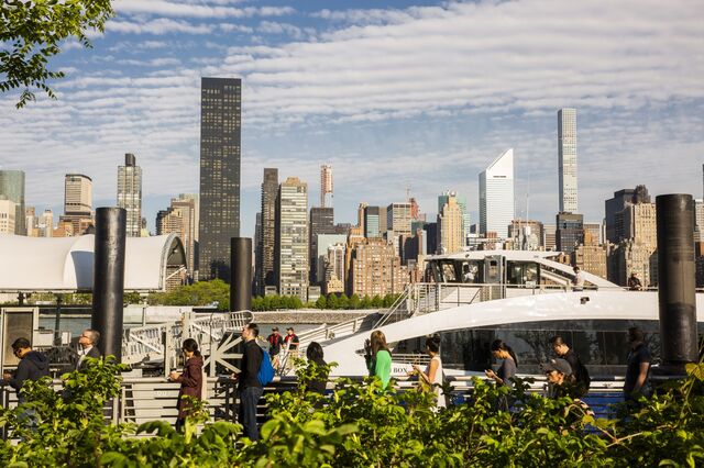 NYC Ferry commuters line up for a ride in 2018