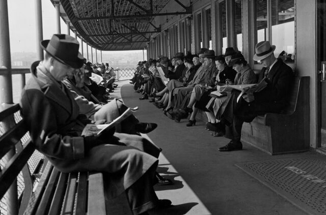 Passengers on a New York ferry in 1955