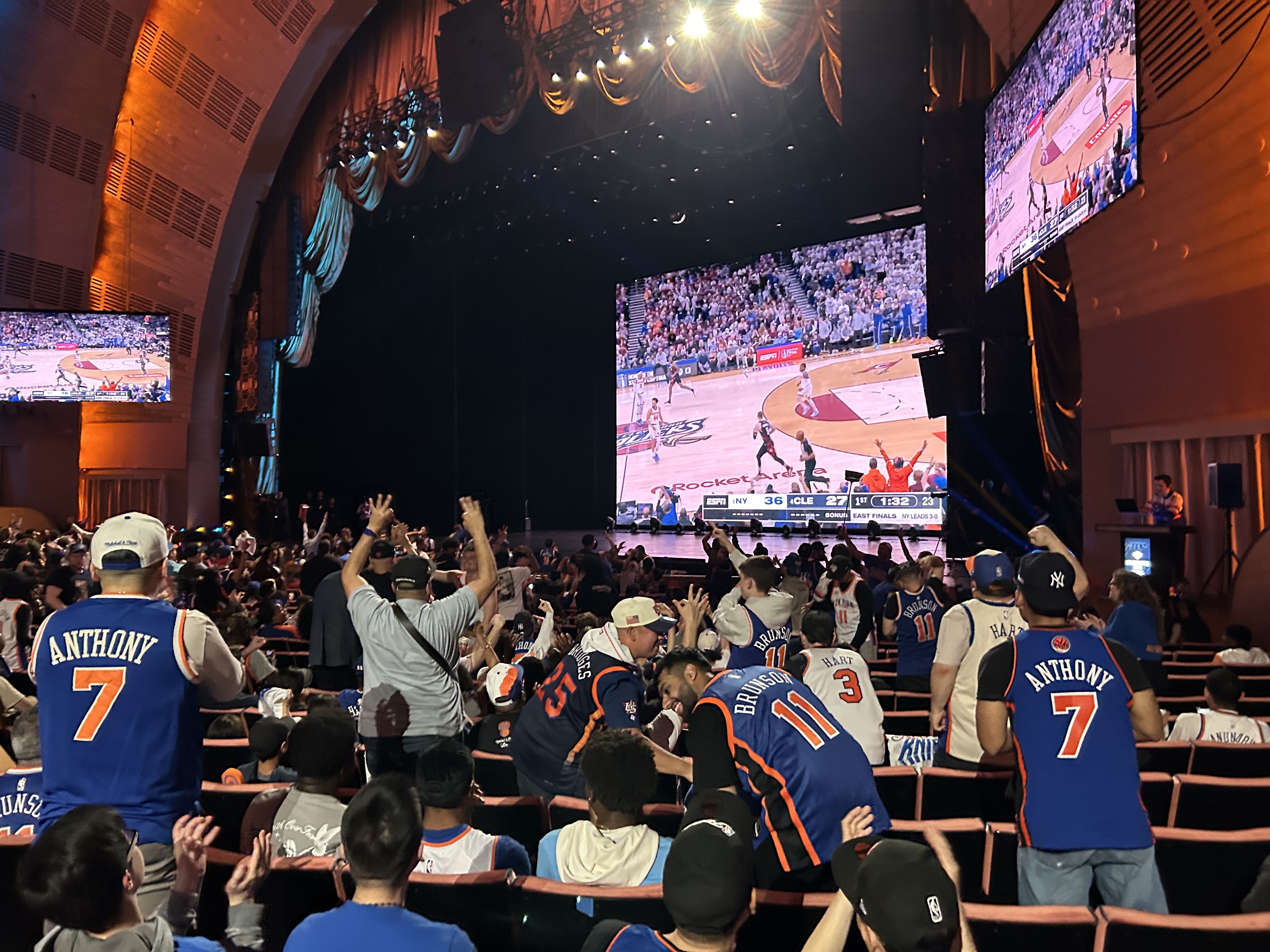 Fans attend the Knicks Game 4 Watch Party at Radio City Music Hall on Monday, May 25, 2026. (Kerry Burke/New York Daily News)