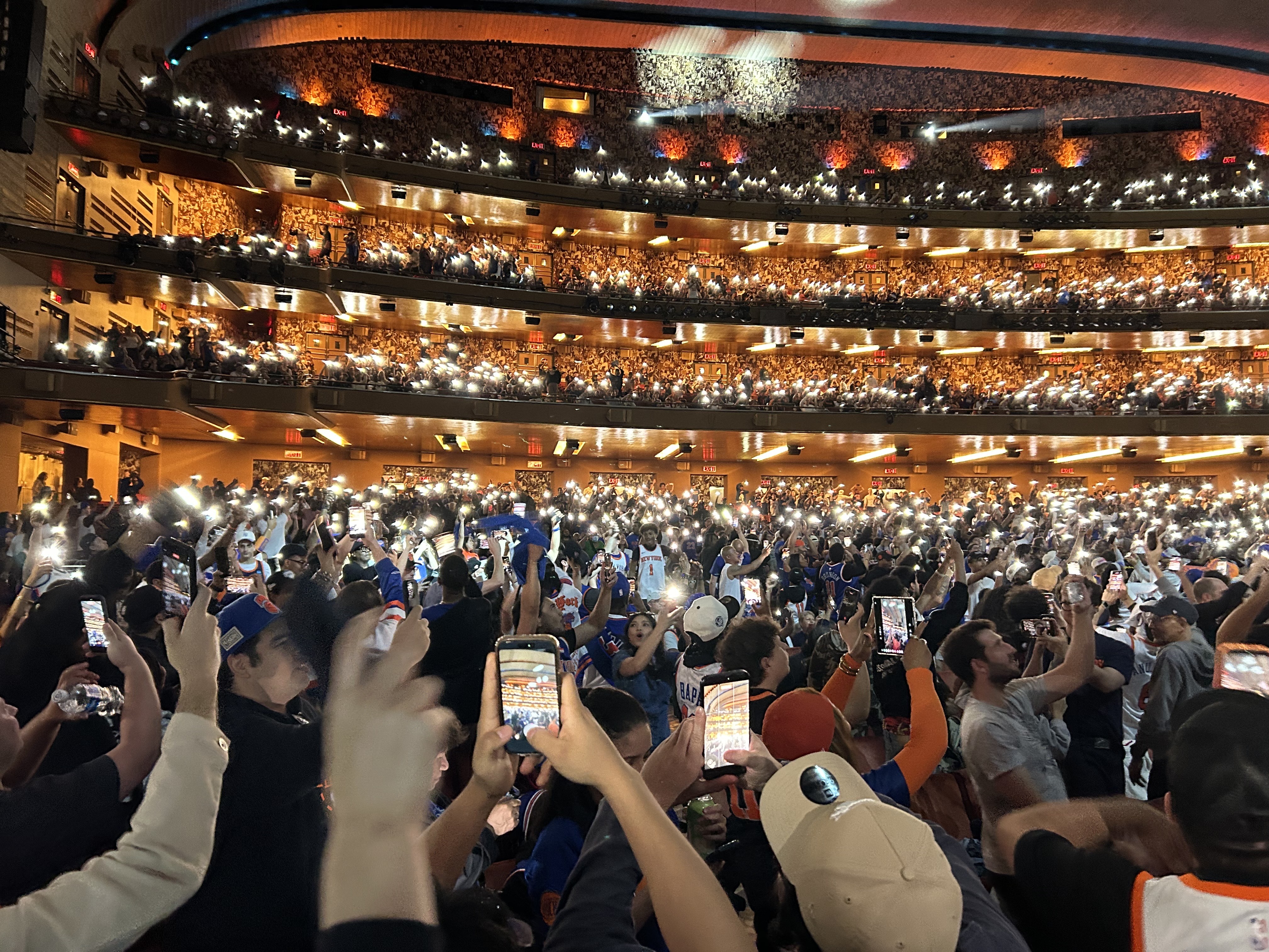 Fans attend the Knicks Game 4 Watch Party at Radio City Music Hall on Monday, May 25, 2026. (Kerry Burke/New York Daily News)