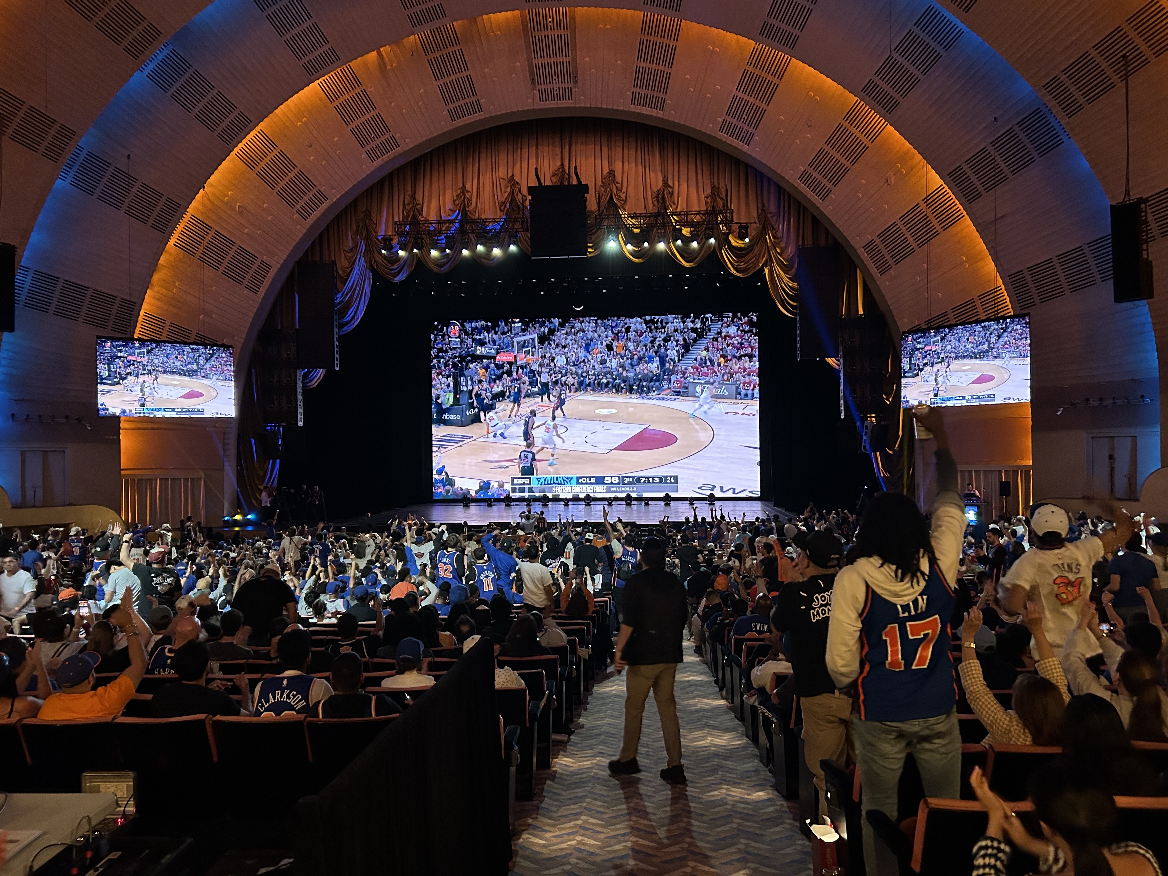 Fans attend the Knicks Game 4 Watch Party at Radio City Music Hall on Monday, May 25, 2026. (Kerry Burke/New York Daily News)