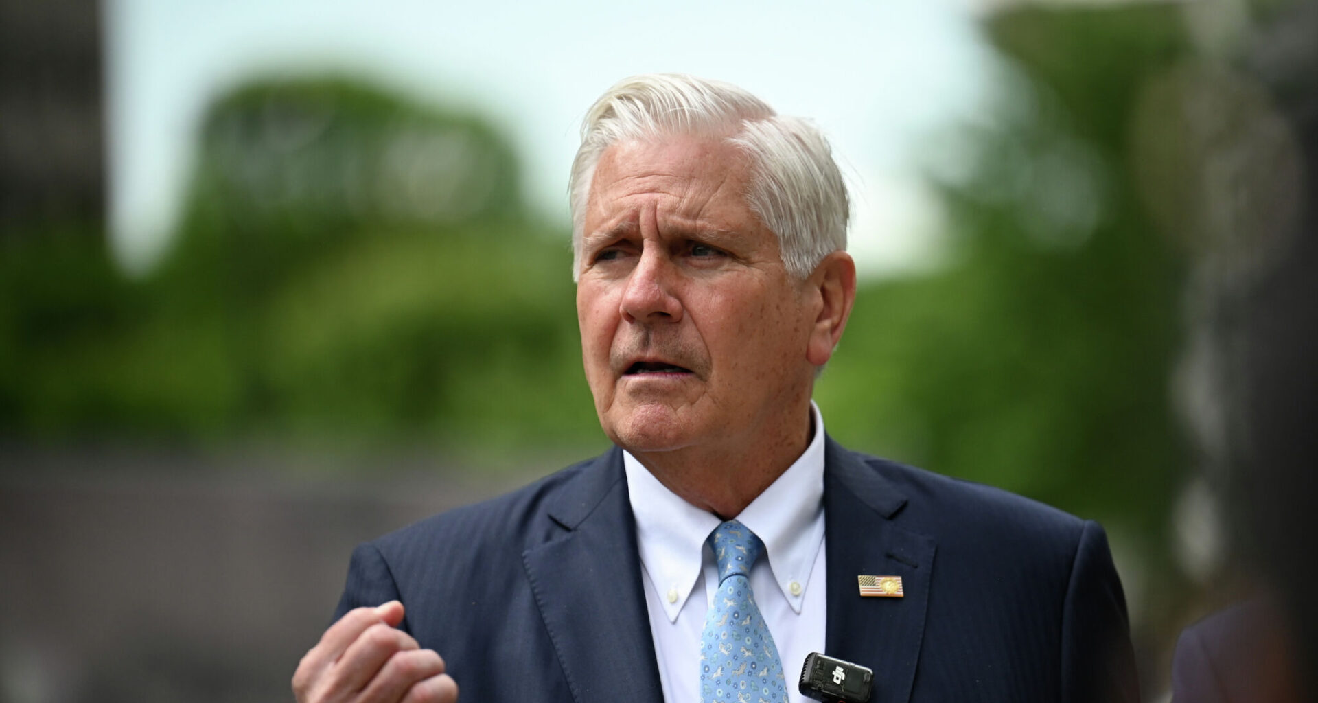 Nassau County Executive and Republican gubernatorial candidate Bruce Blakeman at a news conference outside of the Capitol on Thursday. He praised the appeals court's decision to revive his bid for public campaign matching funds. 