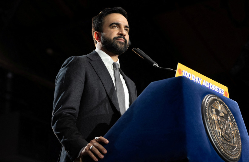 New York Mayor Zohran Mamdani delivers his 100 Days Address, a speech dedicated to outline the progress made on his core campaign promises since taking office, in Queens, New York City, US, April 12, 2026.