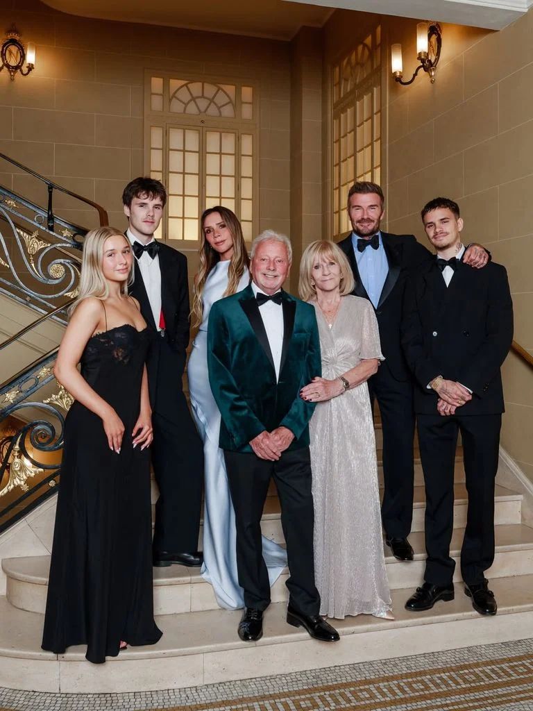 David and Victoria Beckham with her parents and their three children