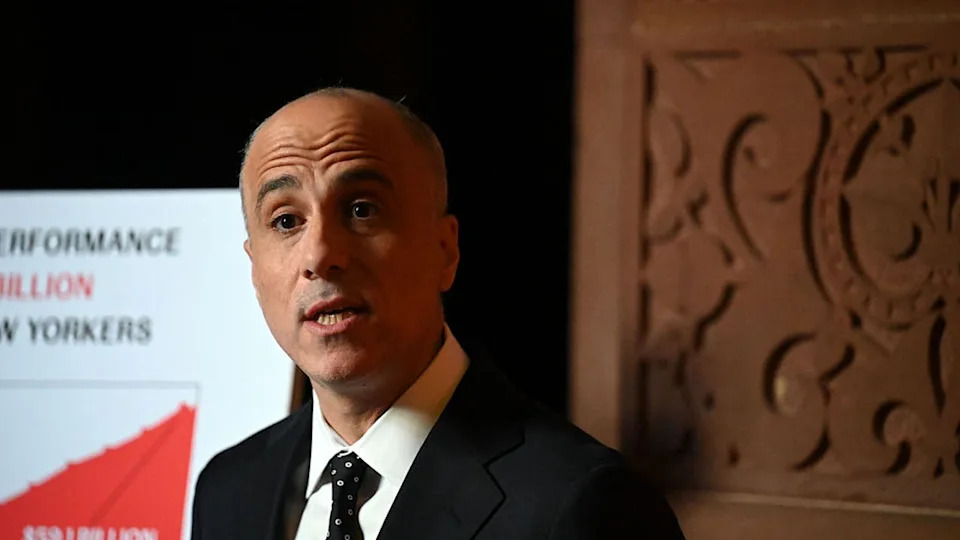 <div>ALBANY, NY - DECEMBER 22: Candidate for state comptroller Drew Warshaw holds a news conference at the Capitol, where he spoke in opposition to Comptroller Thomas Peter DiNapoli's management of the state pension fund on Monday, Dec. 22, 2025, in Albany, N.Y. (Will Waldron/Albany Times Union via Getty Images)</div>