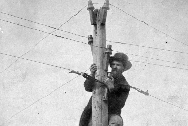 A worker with the United States Military Railway Service repairs a telegraph line during the American Civil War in 1862. On May 24, 1844, the first U.S. telegraph line was formally opened. File Photo courtesy of Library of Congress