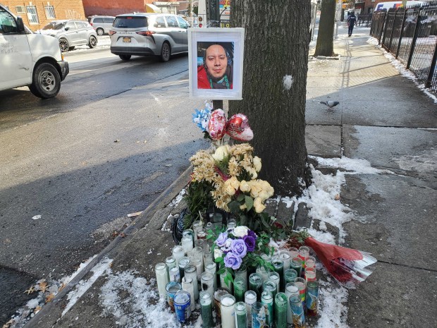 A memorial for Oliver Nava, who was shot on 108th St. near Waldron St. in Corona, Queens, on Dec. 11, 2025. (Nicholas Williams / New York Daily News)