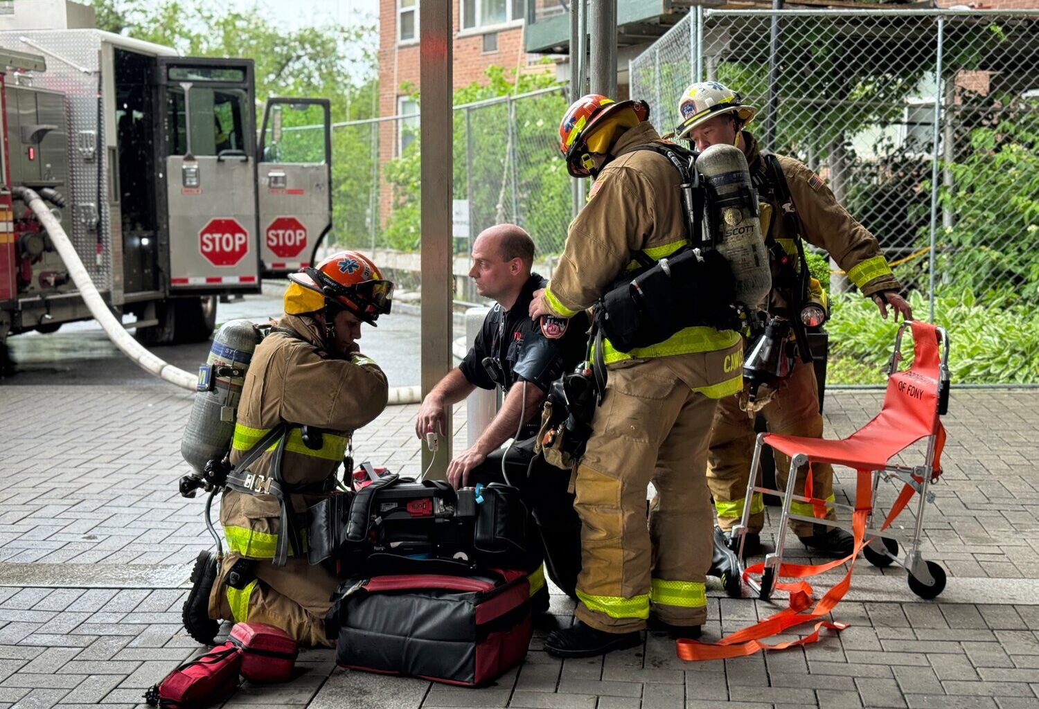 Two civilians and four firefighters were injured in a wind-driven fire that took place at a Riverdale apartment complex Thursday, May 21, according to the New York Fire Department.