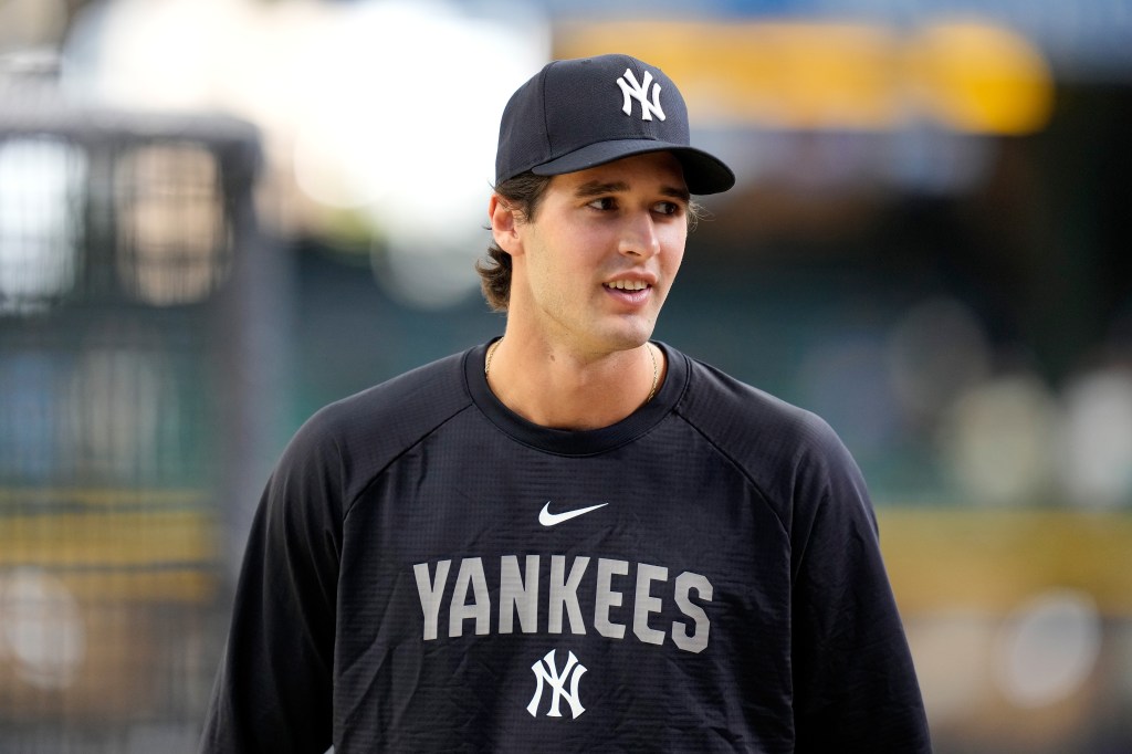 Spencer Jones #78 of the New York Yankees takes batting practice before making his major league debut against the Milwaukee Brewers at American Family Field on May 08, 2026 in Milwaukee, Wisconsin.