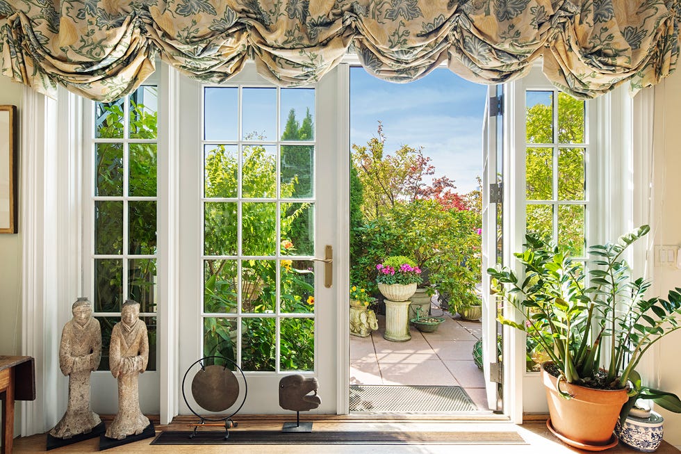 French doors leading to a garden view.