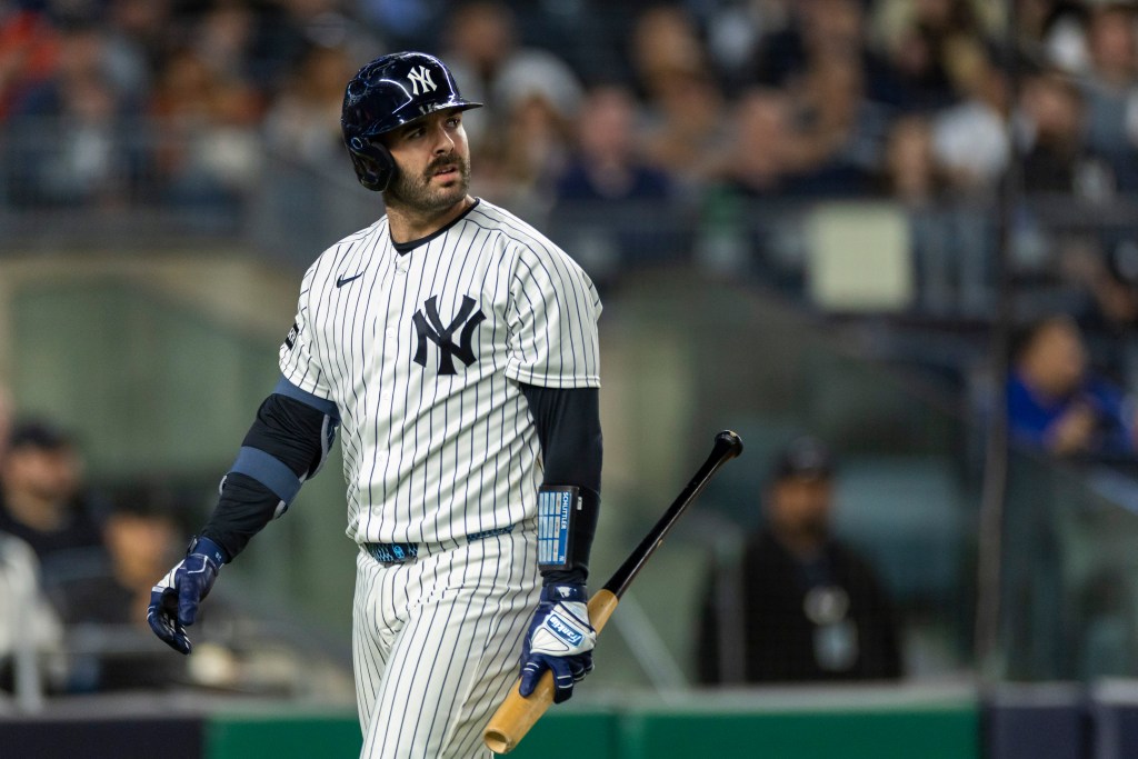 New York Yankees' Austin Wells strikes out in the fourth inning.