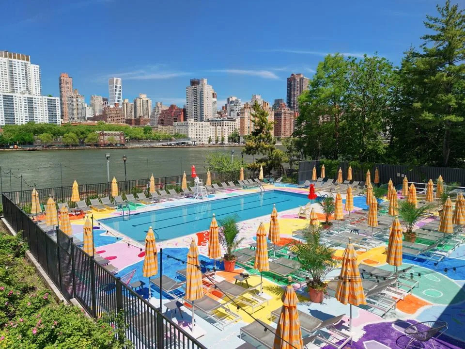 A view of the Queens skyline from the new pool deck at Manhattan Park Pool Club