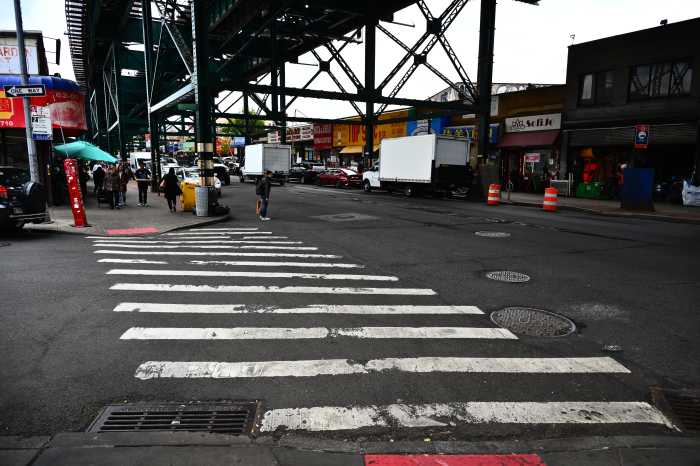 The crosswalk at 62nd Street and Roosevelt Avenue. Photo by Ramy Mahmoud.