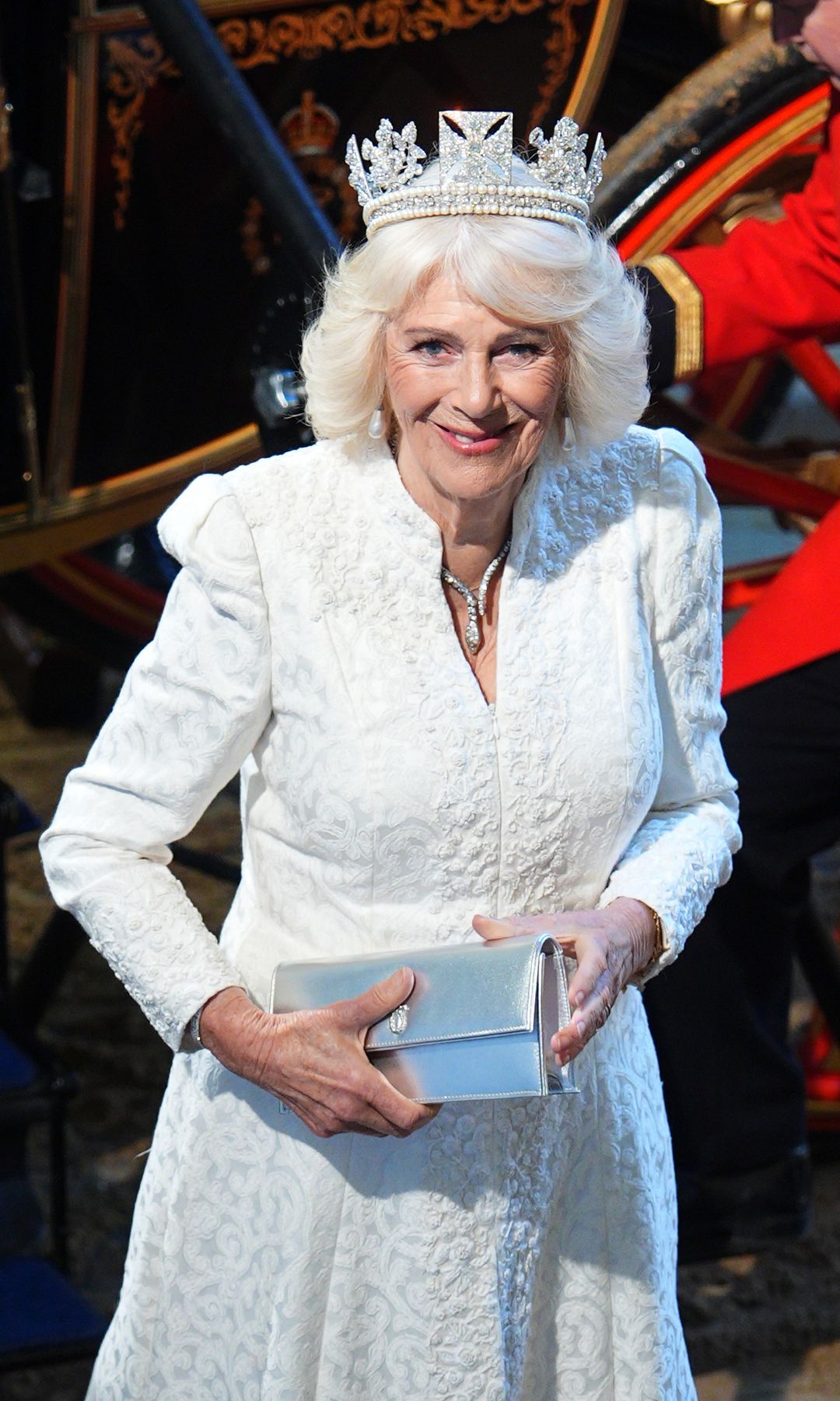 Queen Camilla was one of the highlights, wearing a white outfit and a historic crown