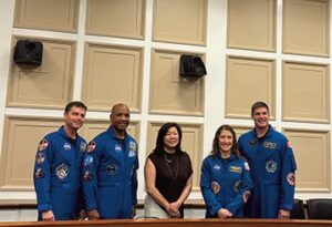 Congresswoman Meng met with Artemis II crew members Reid Wiseman, Victor Glover, Christina Koch, and Jeremy Hansen to recognize their achievements and discuss the future of American space exploration.
