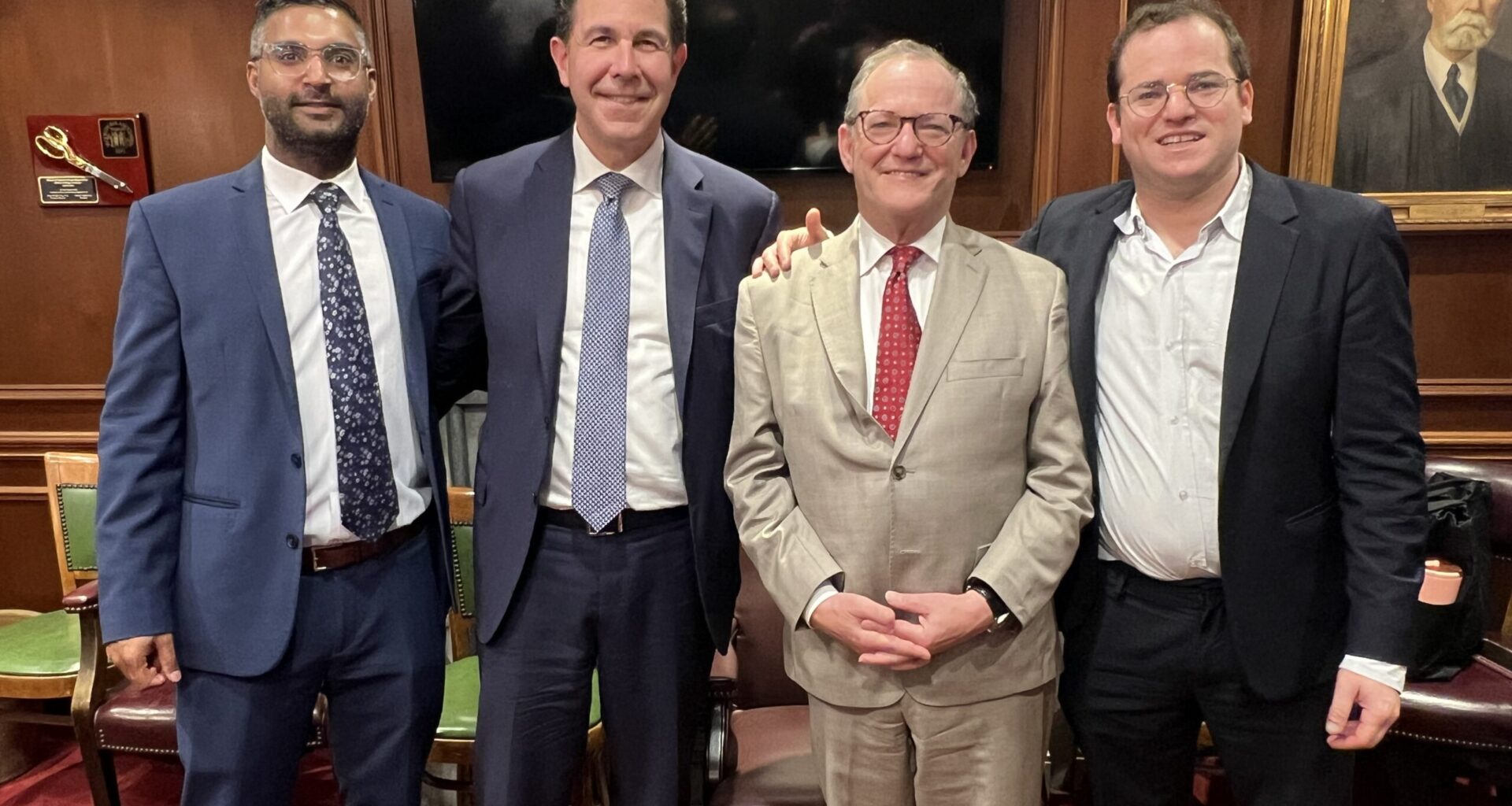 From left: Neal Bhushan, Esq., Bradley Zimmerman, Esq., Alan Fuchsberg, Esq., and Eli Fuchsberg, Esq. Photo: Wayne Daren Schneiderman/Brooklyn Eagle