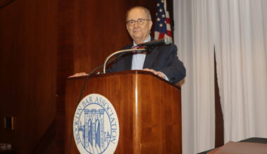 Hon. Barry Kamins at the podium. Photo: Mario Belluomo/Brooklyn Eagle