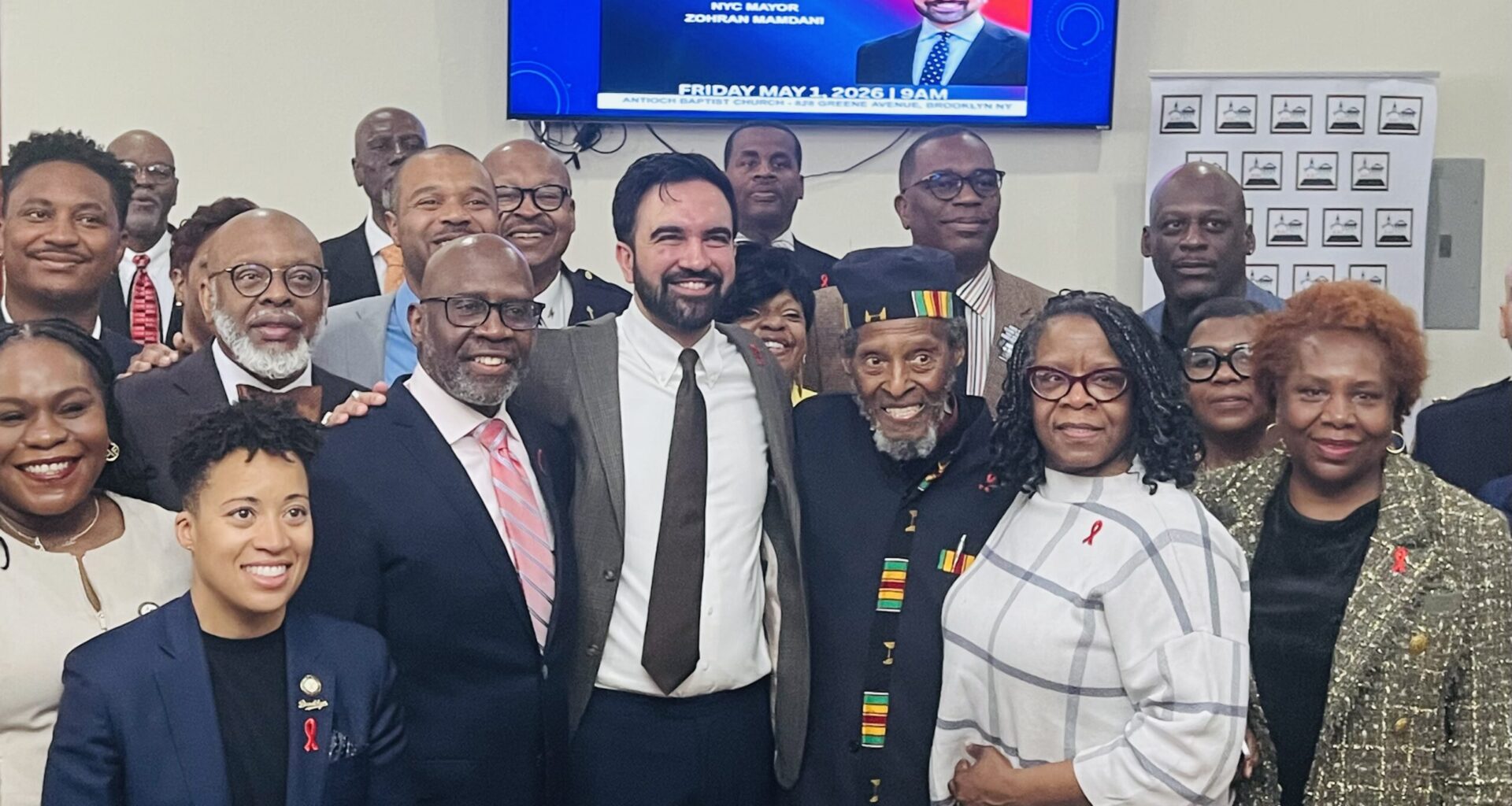 Mayor Zohran Mamdani, Councilmember Crystal Hudson, Rev. Dr. Robert Waterman, Hon. Robin Sheares, Hon. Cenceria Edwards and members of the African American Clergy and Elected Officials. Photo: Wayne Daren Schneiderman/Brooklyn Eagle