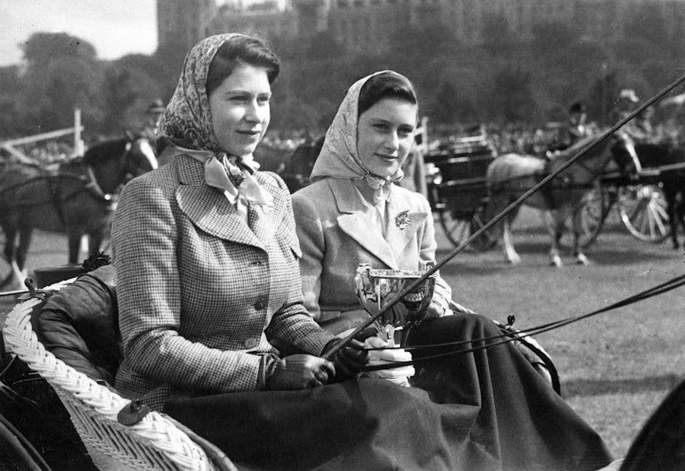 Princess Elizabeth and Margaret in driving class at Windsor