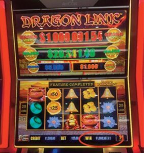 The winner hit the game’s coveted Dragon Link Grand Pro­gressive with the final payout total­ing $1,009,357.41, including the Grand Progressive meter and addi­tional winnings ac­cumulated during the bonus feature.